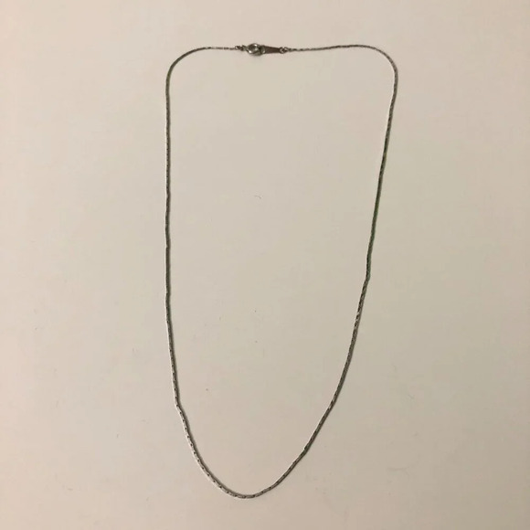 Thin Chain Necklace Silver Tone Stamped 18KGP - Picture 1 of 13